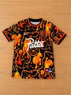 Patta x KNVB Lion All-Over Print Soccer Jersey Black Orange Men’s Size M